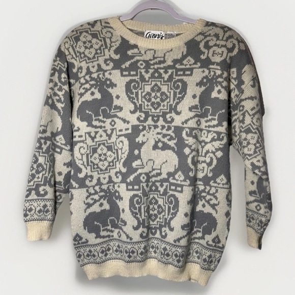 Vintage Genesis Women's Sweater M Fair Isle Nordic Reindeer Holiday Christmas - Picture 1 of 10